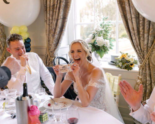 sally wedding magic bourton hall warwickshire A Bride is completely amazed as her cash appears with her name on it at the top table, Bourton Hall wedding venue.